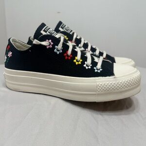 Converse Black Sneakers with Multicolor Floral Accents